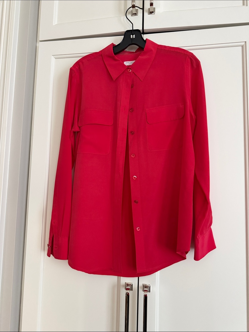Classic women’s silk Button-Down Shirt in fuschia